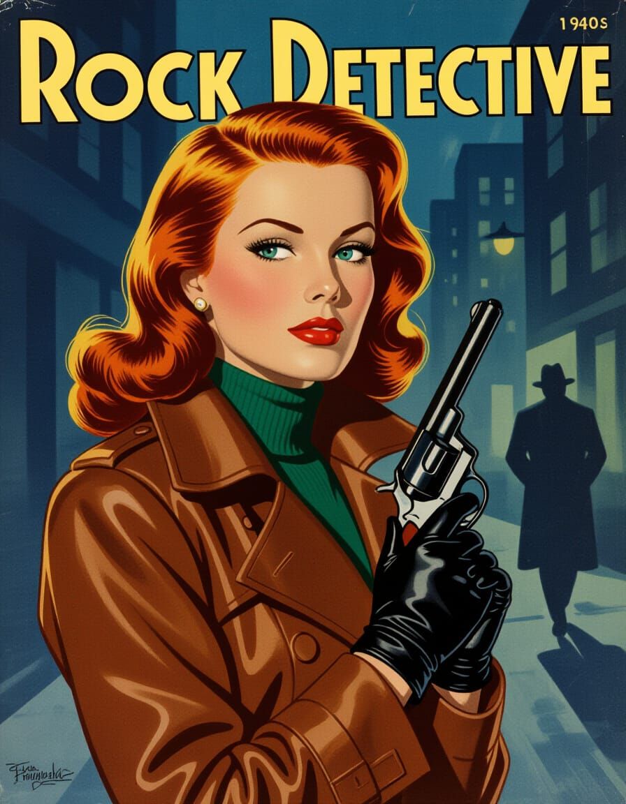 1940s Noir Detective Illustration: Pulp Magazine Cover Style