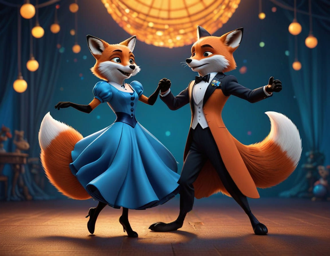 Whimsical Fox Couple Dancing in Tango