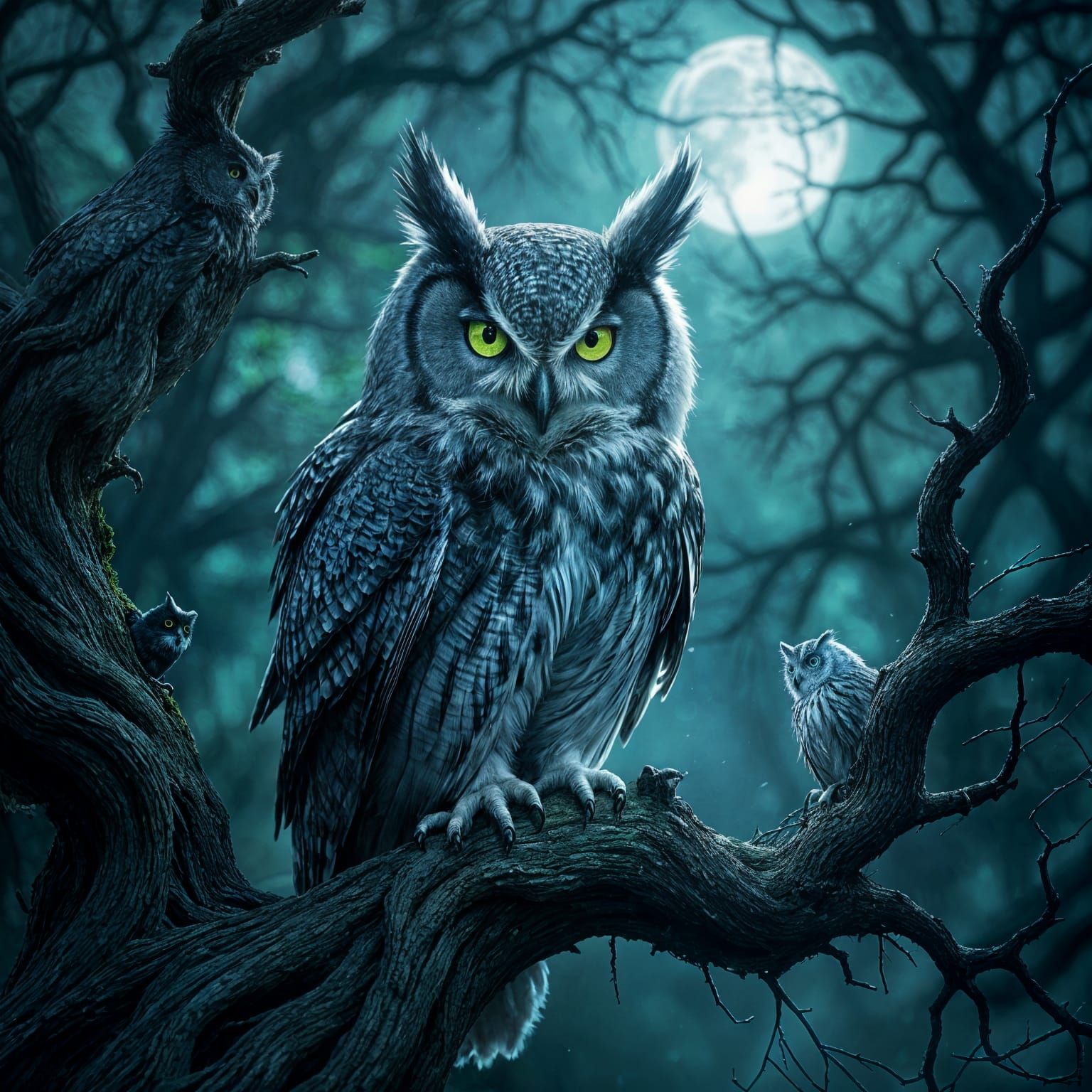 Majestic Owl in Ethereal Forest, Dark Fantasy Style
