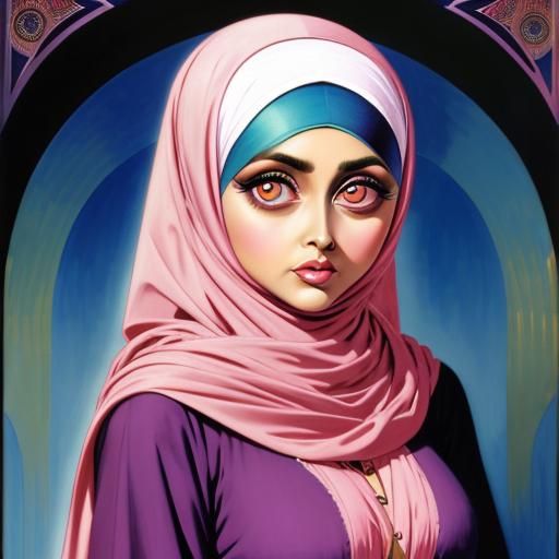 Confident Hijabi Woman Portrait in Art Nouveau Style