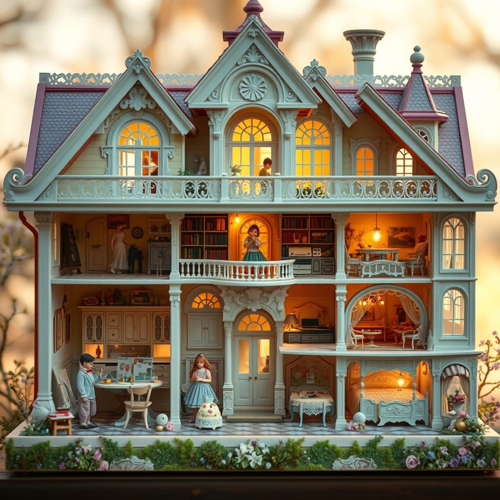 Magical Dollhouse Mansion in Cross-Section View