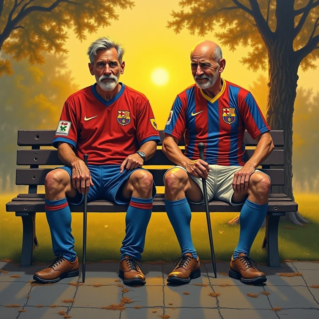 Elderly Soccer Stars in Expressive Post-Impressionist Style
