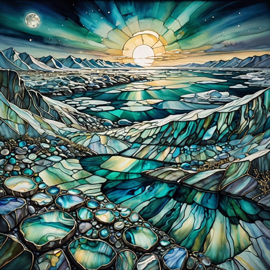 Arctic Tundra Landscape in Alcohol Ink Style