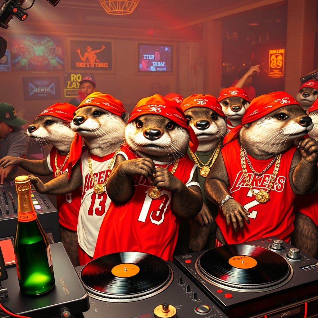 Otters in 2000s Hip-Hop Style Dancing in Nightclub