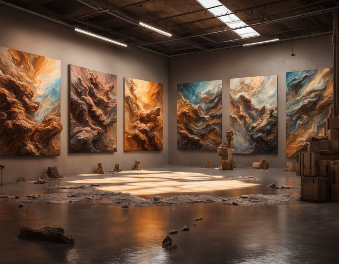 Hyper Realistic Warehouse Gallery Filled with Earthy Artwork...