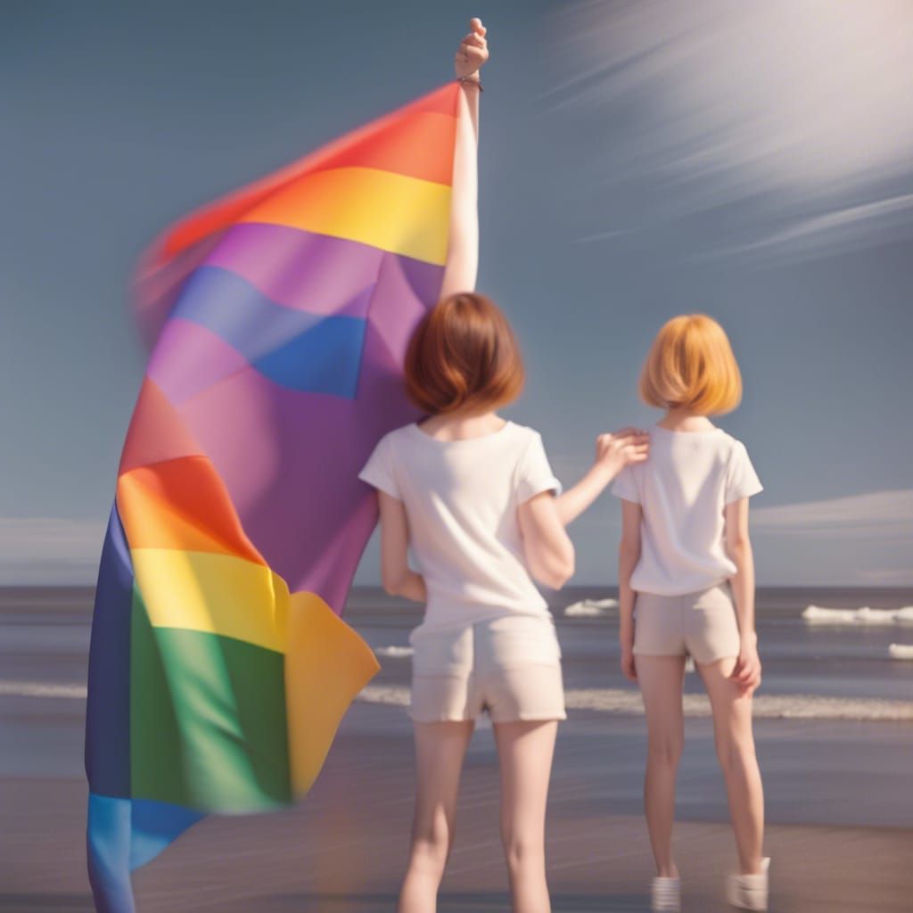 Two Girls with Gay Flag