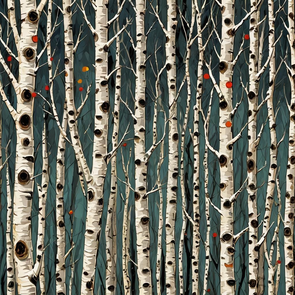 Surreal Impasto Birch Tree Forest Cartoon