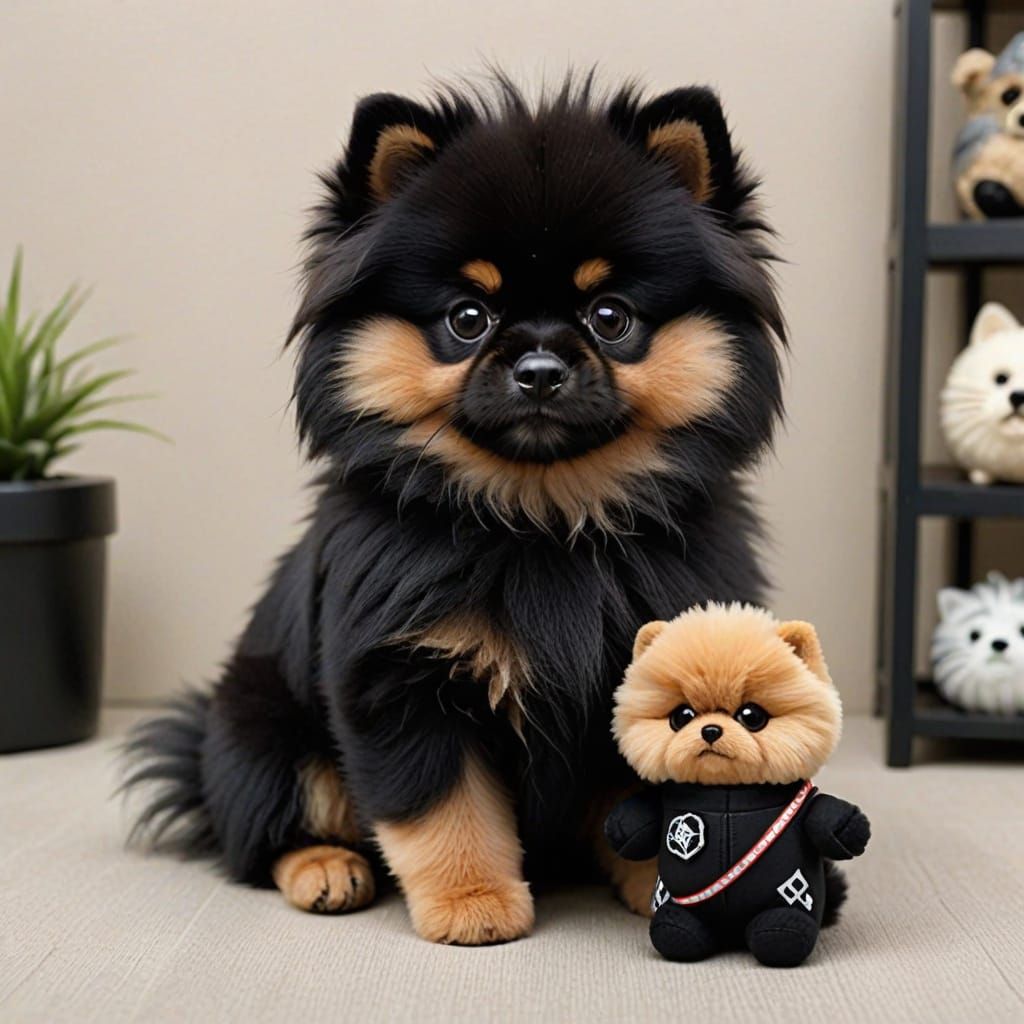 Adorable Pomeranian Playfully Holds Kylo Ren Toy