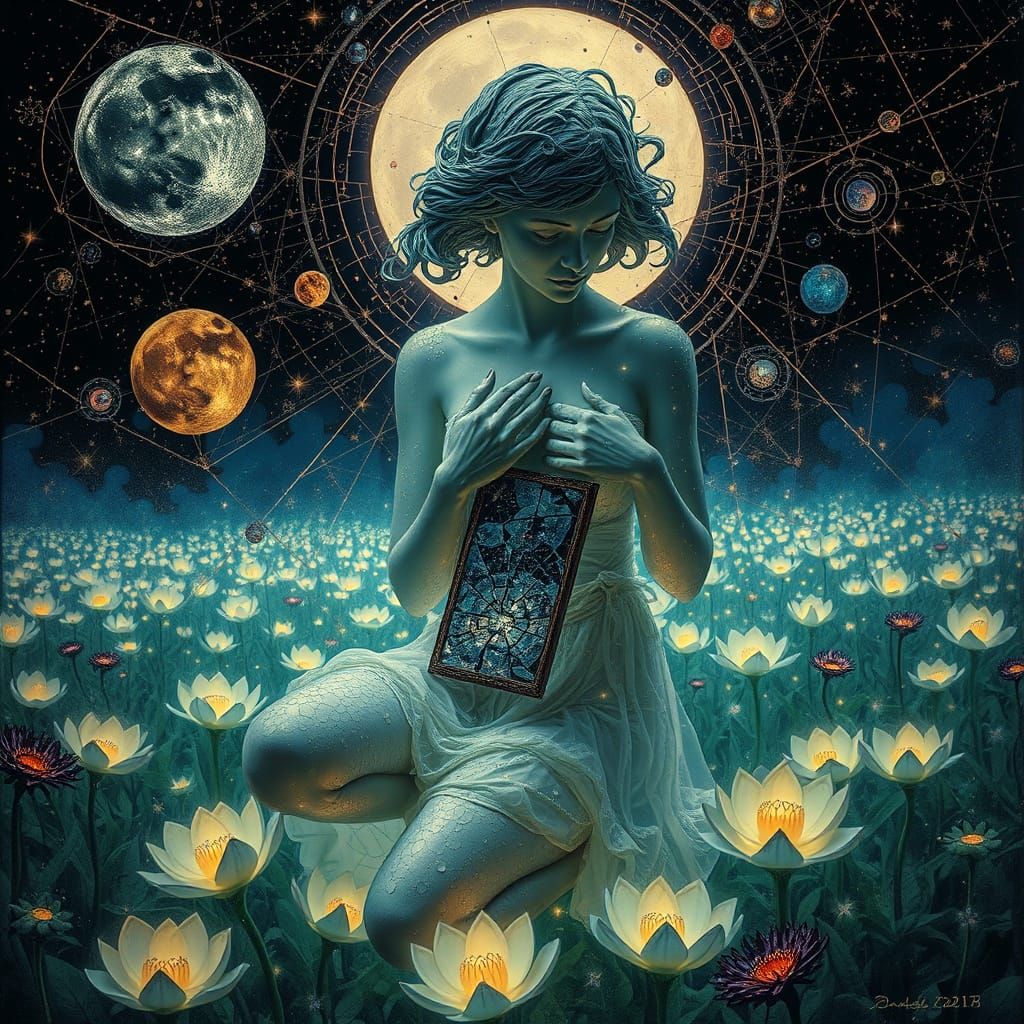 Ethereal Stardust Woman Sculpture in Surreal Style