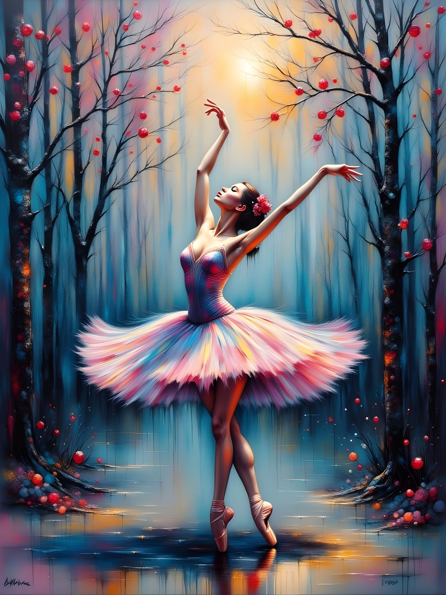 Ballerina's Dance in Dreamlike Oil Painting