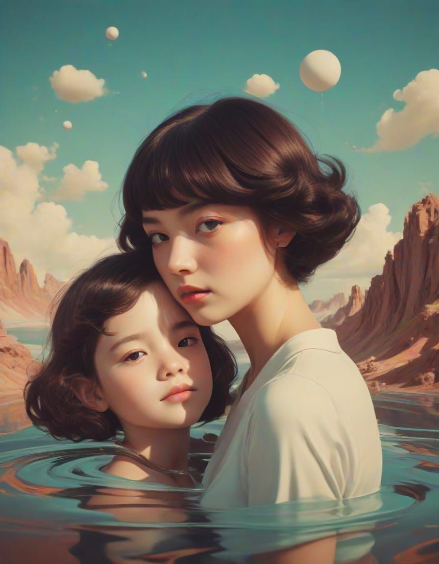 Mother and Daughter in Whimsical Arcadia