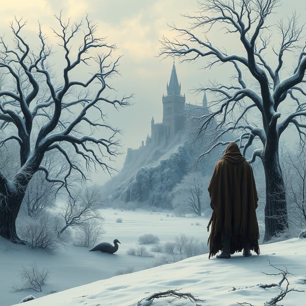 A Lonely Figure Confronts the Frosty Wilderness