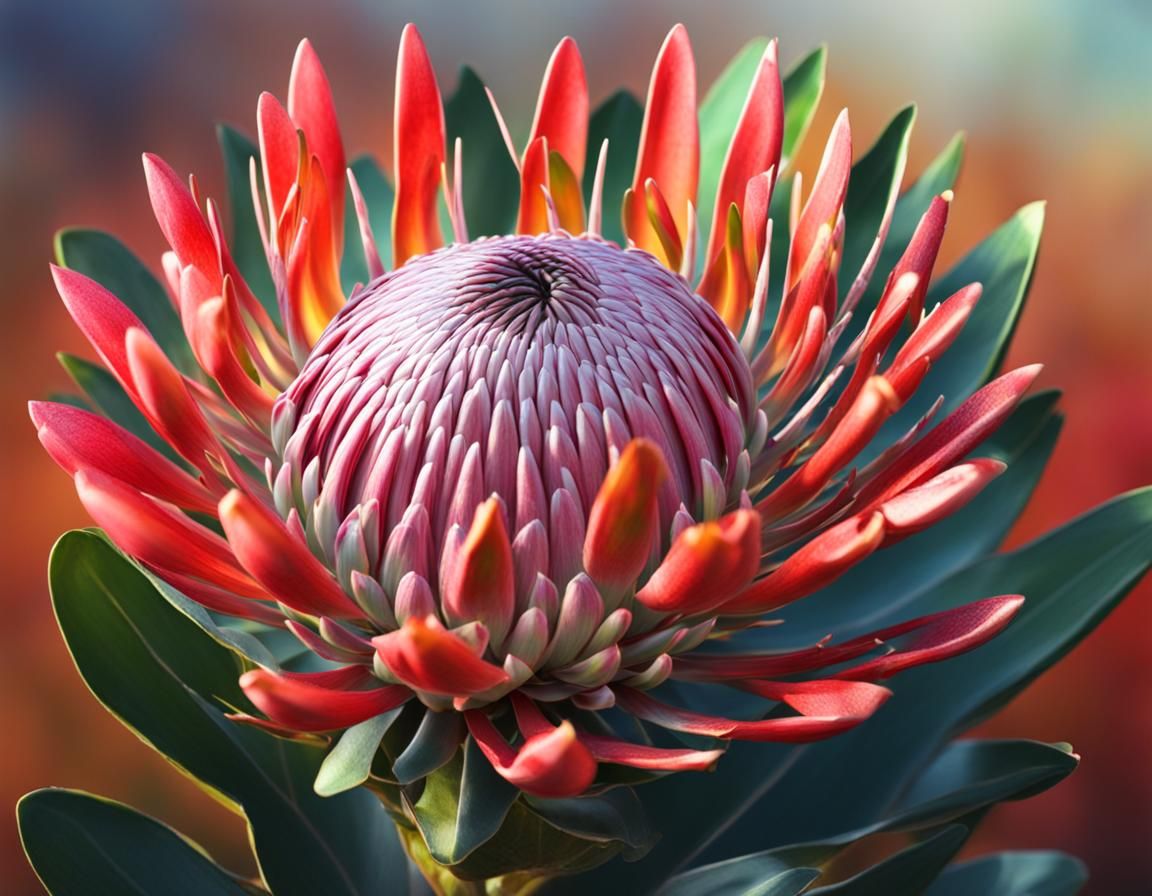 Hyperrealistic Protea Flower in Cape Town, Splash Art