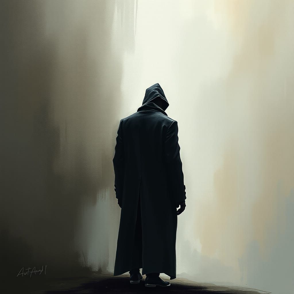 Mysterious Figure in Dark Coat