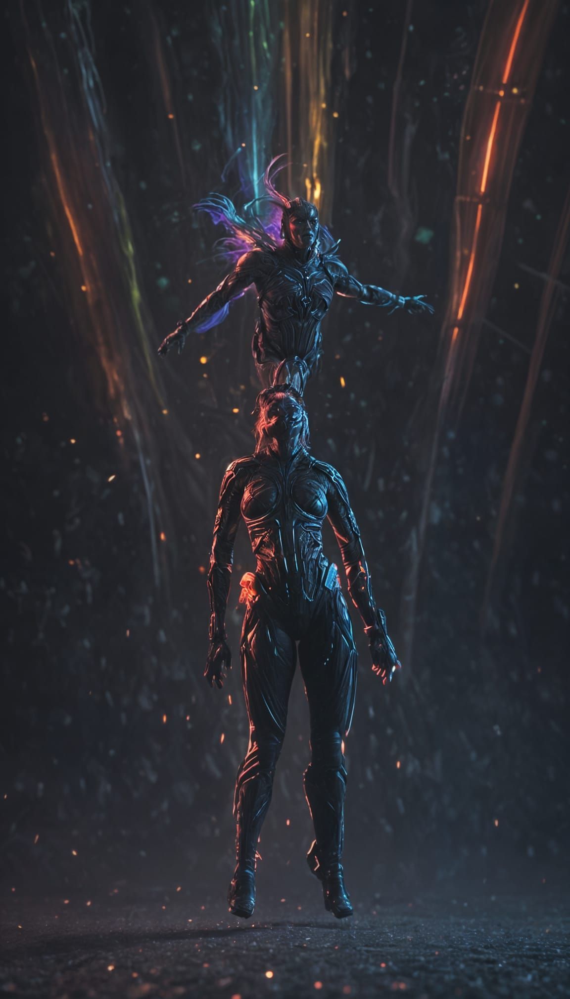 Bioluminescent Rainbow Matte Painting with Streaks of Light