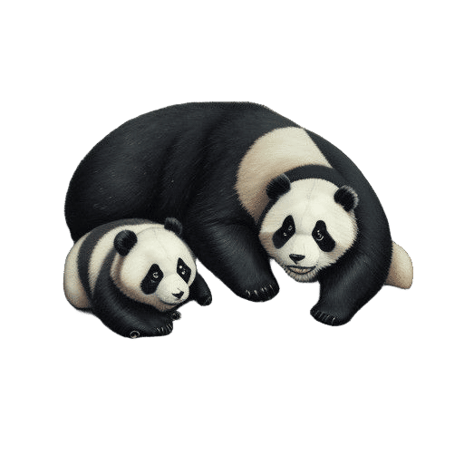 Sitting Pandas in Whimsical Forest Wonderland