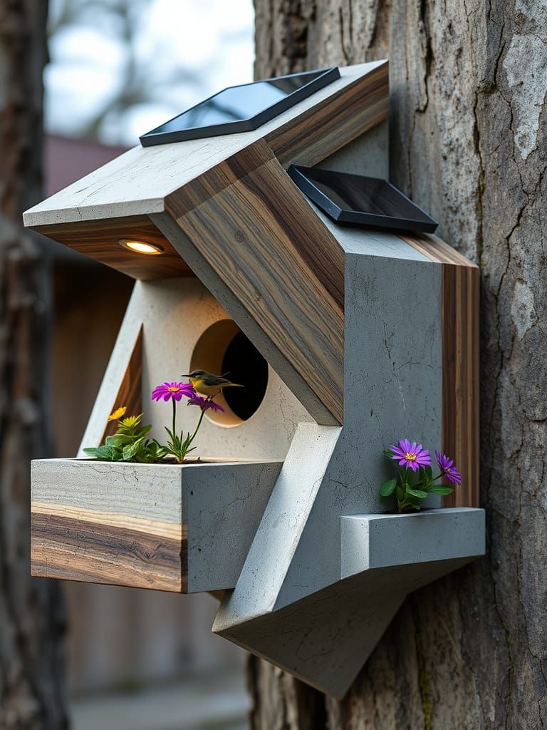 Eco-Brutalist Birdhouse with Solar Power