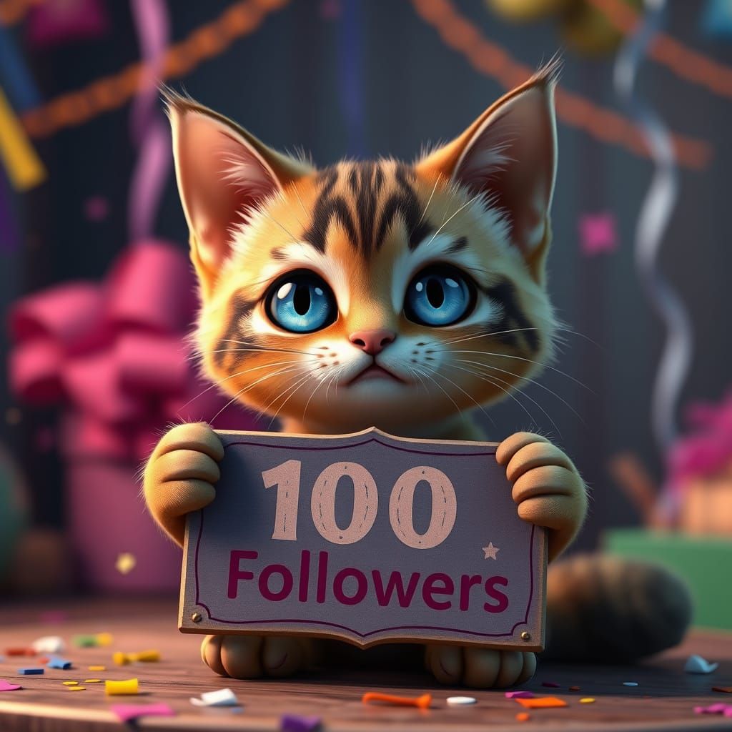 Mini Hazel Cat Celebrates 100 Followers with Vibrant Party D...