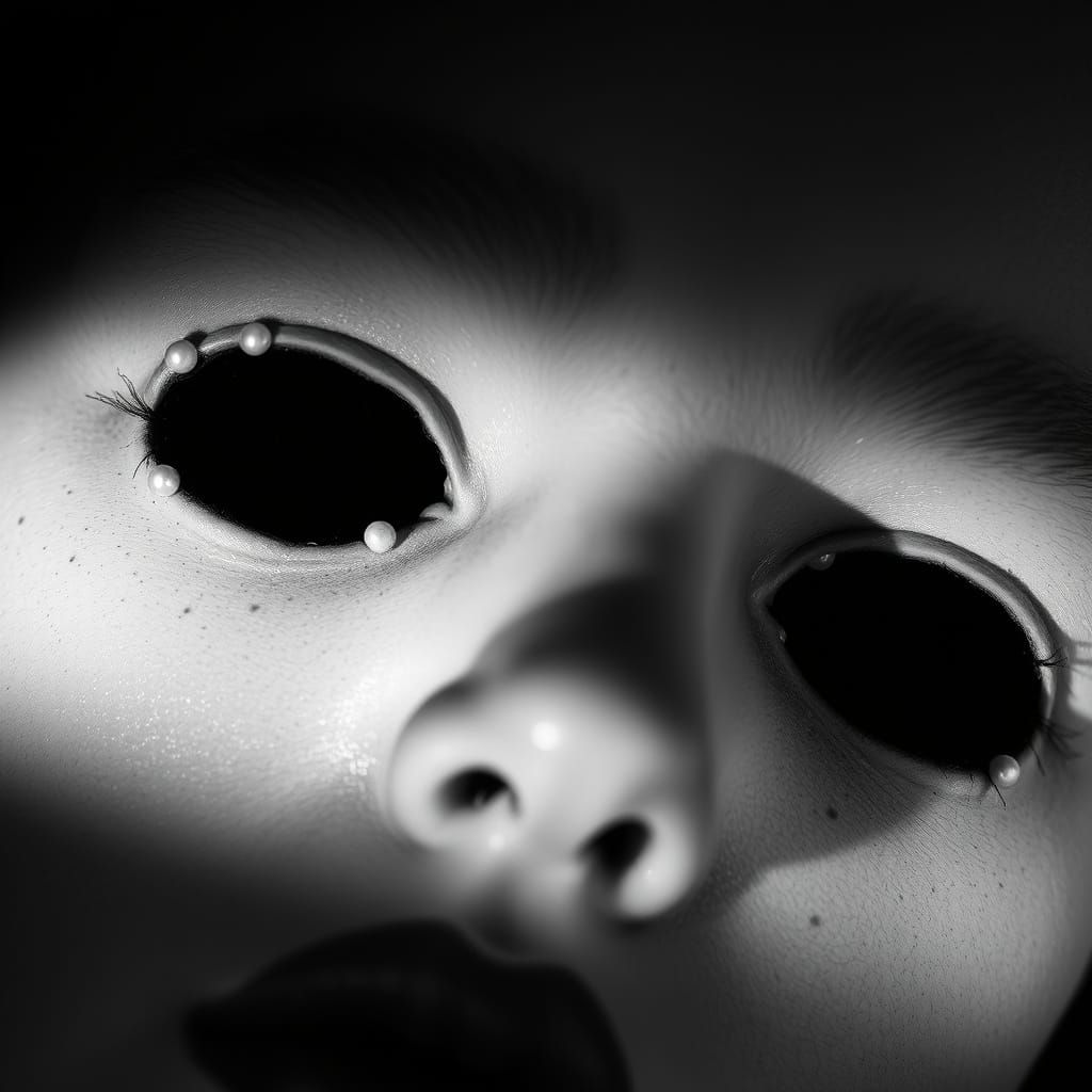 Eerie Face with Pearl-Incrusted Holes