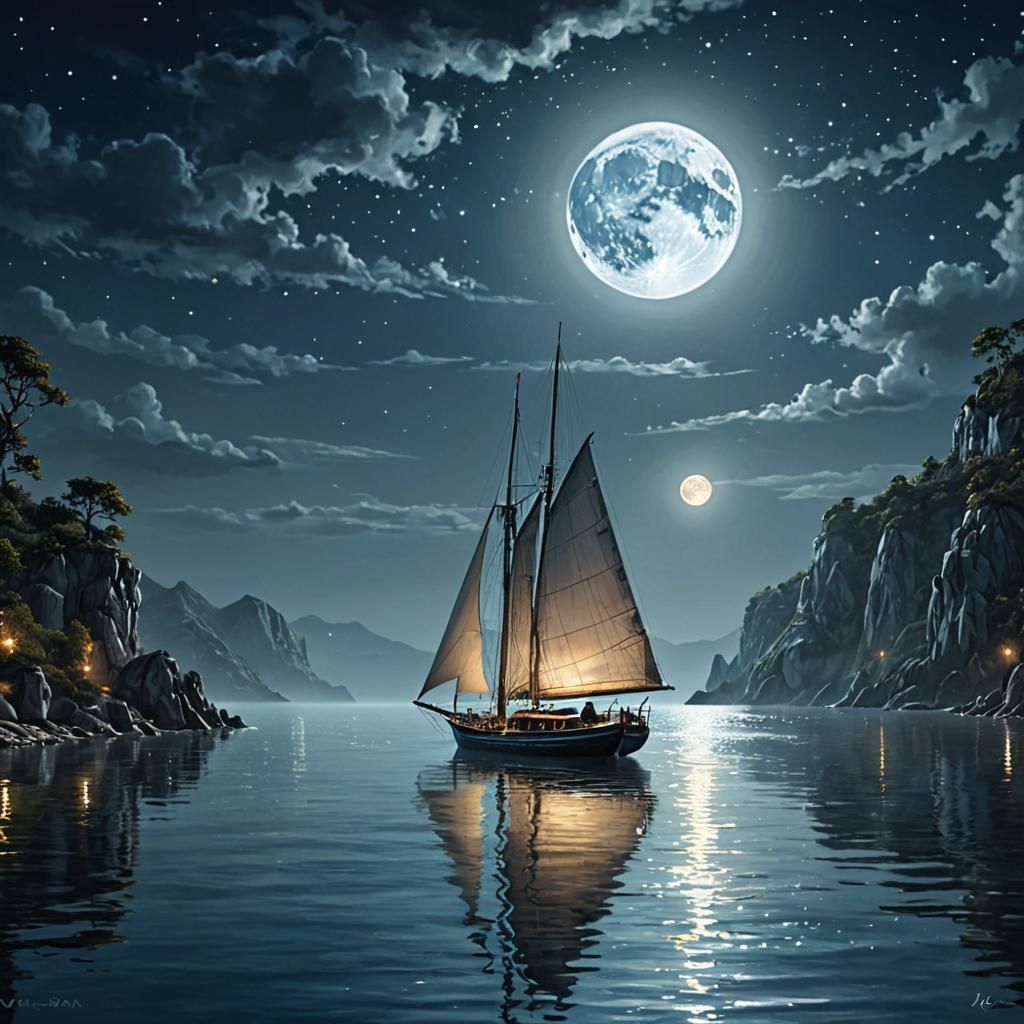 Sail boat at night