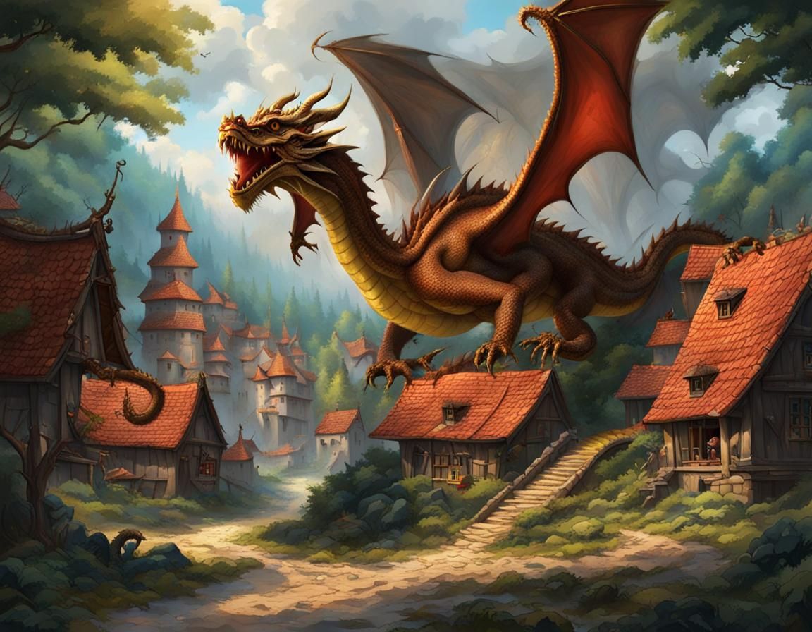 Dragon's Fiery Assault on Forest Village