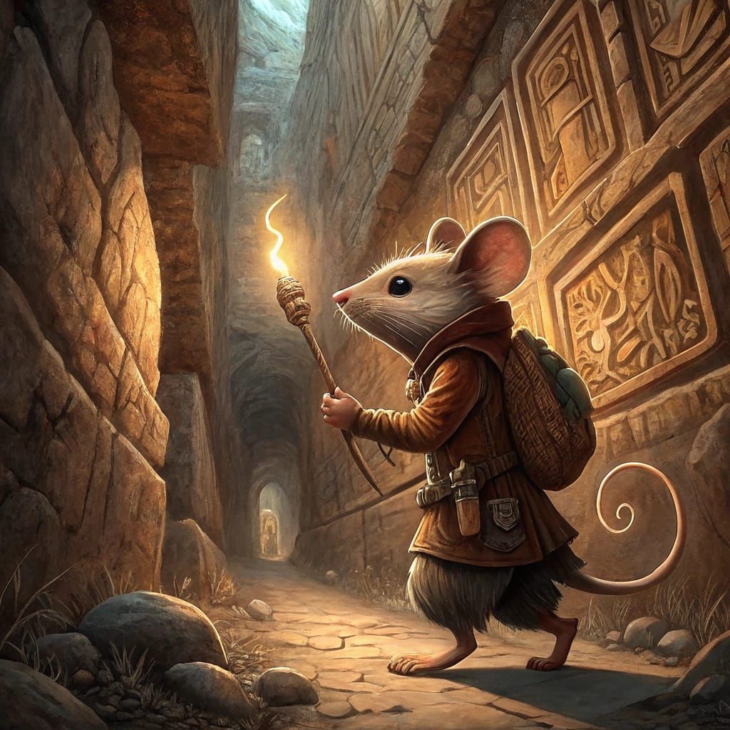 Fearless Mouse Adventurer Explores Ancient Labyrinth