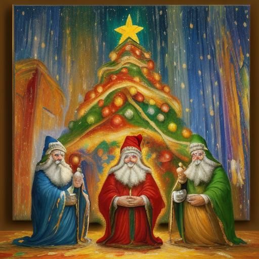 Three Wise Men in Expressionist Oil Painting