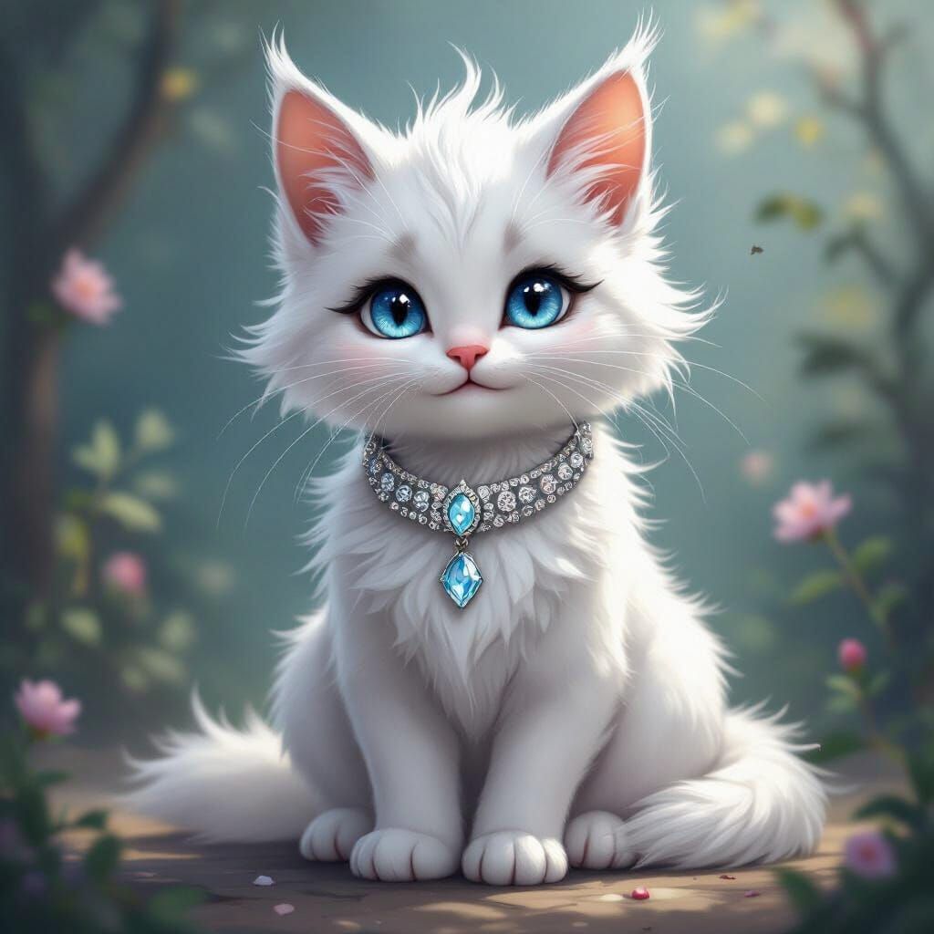 Majestic White Cat Dragon with Diamond Blue Eyes