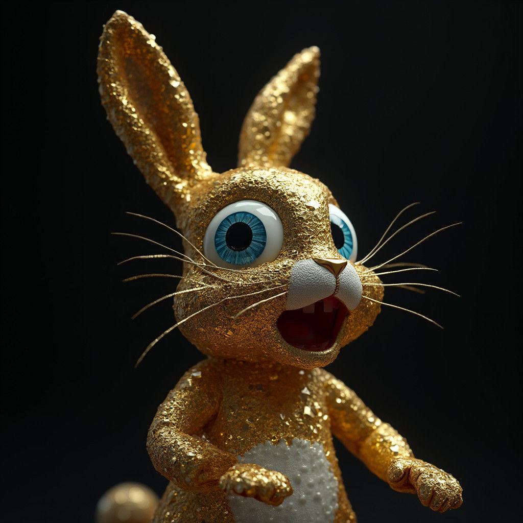 Surreal Gold Chrome Nail with Blue-Eyed Bunny