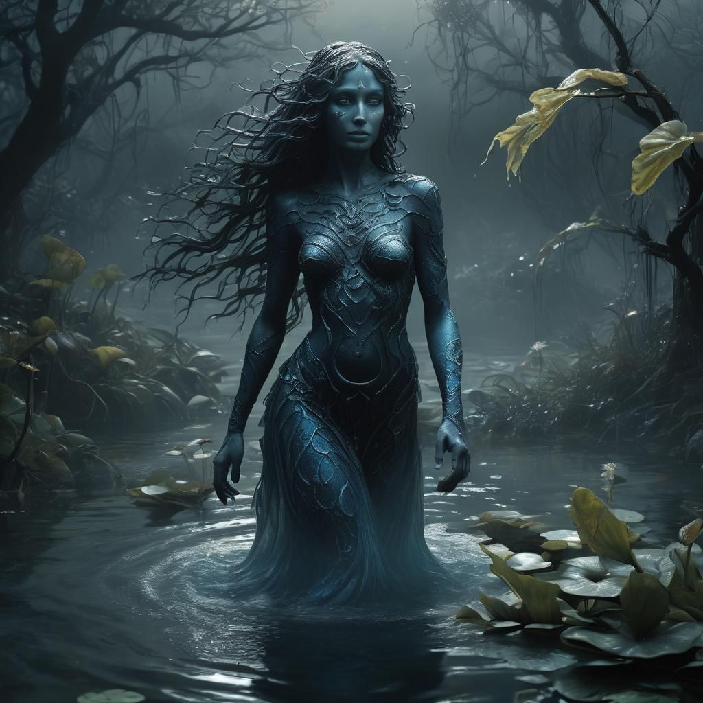 Mystical Melusine Emerges from Misty River