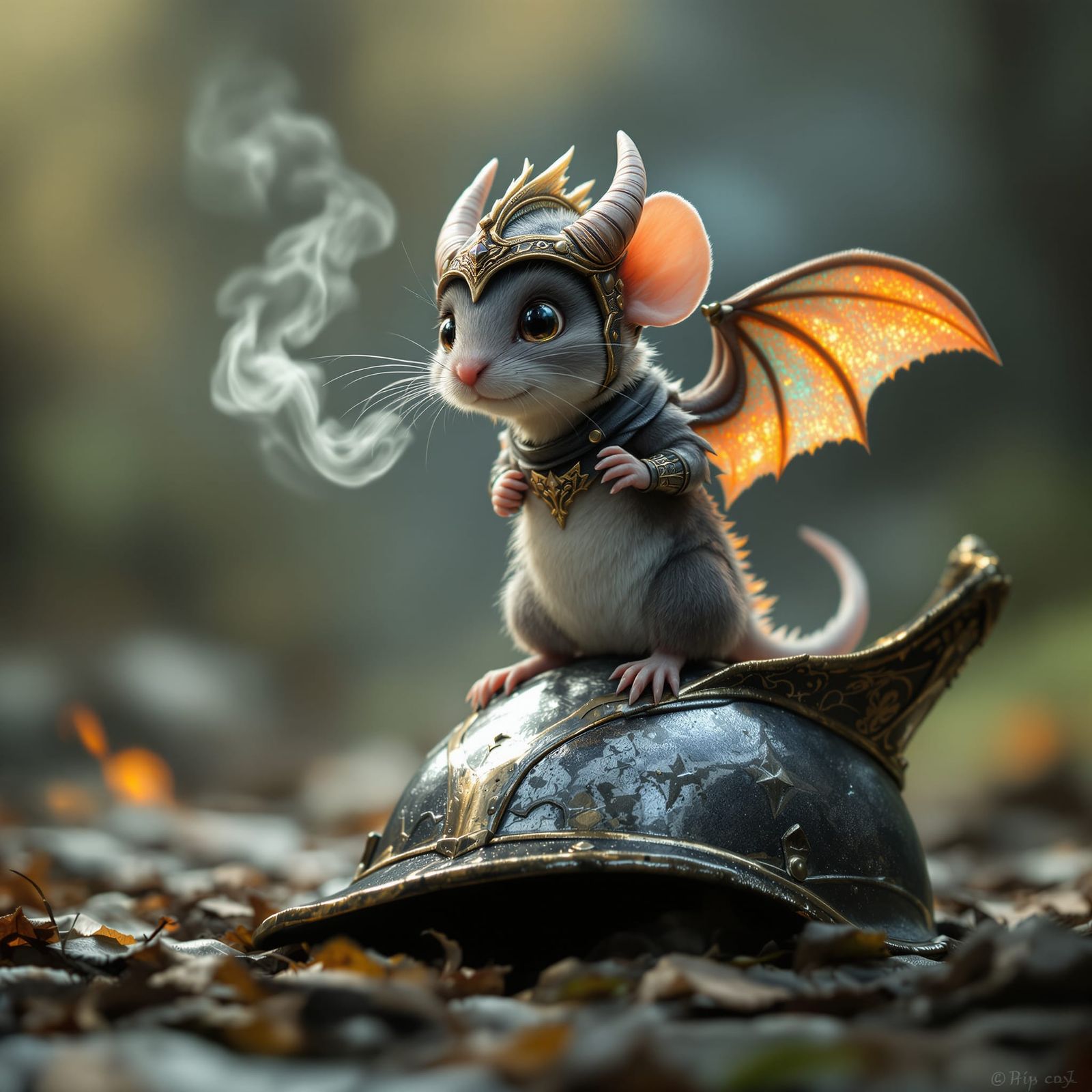 Tiny Dragon Mouse Hero on Knight's Helmet