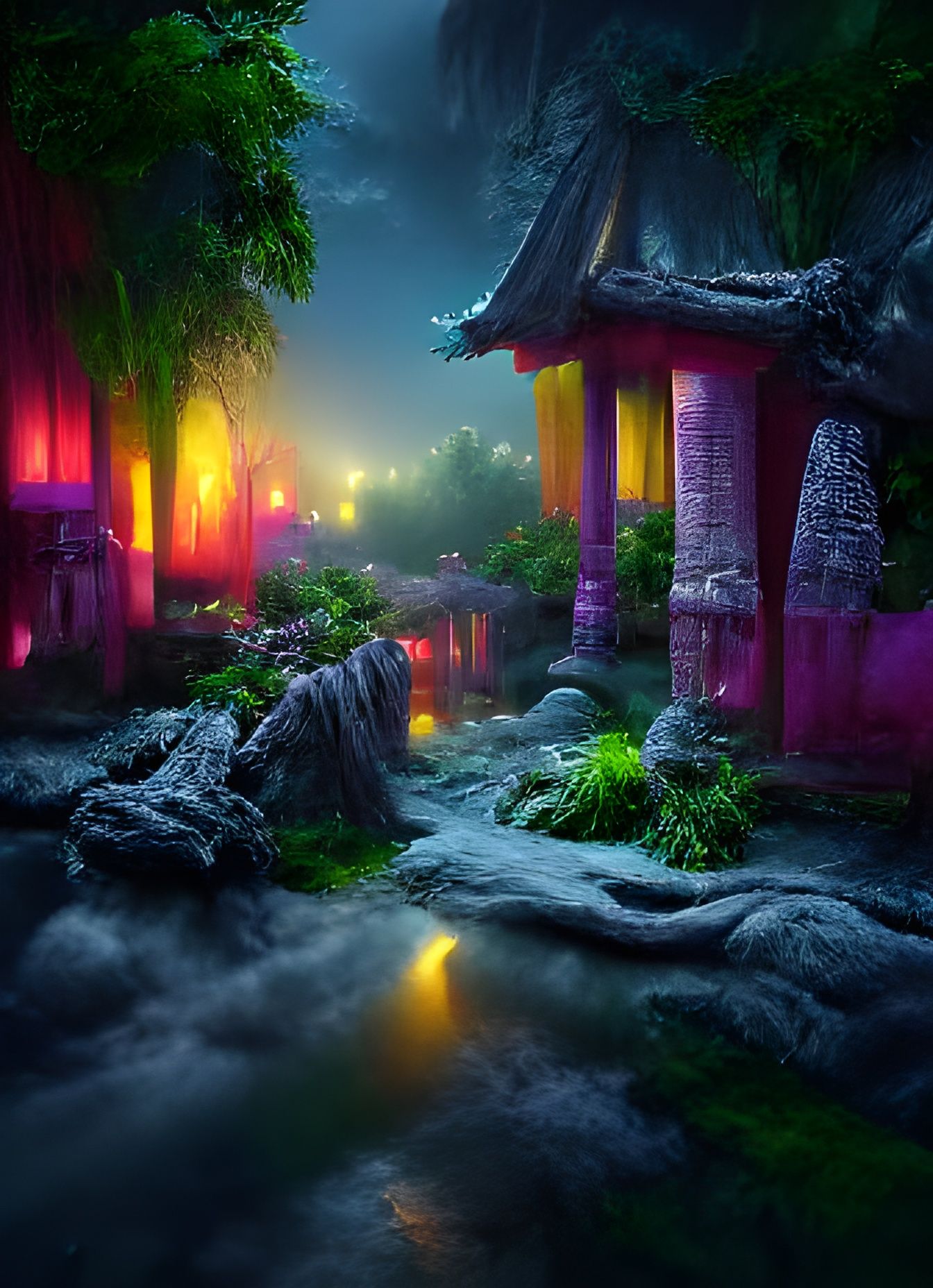 Fantasy Temple in Jungle at Twilight