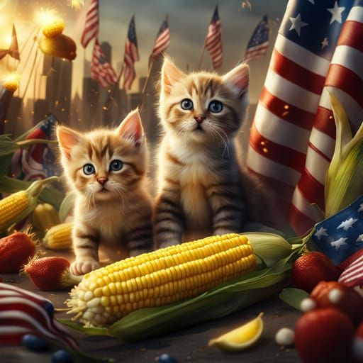 Kittens Love Corn On The Cob On July 4th - Credit Mary Brev [SDXL 0.9]