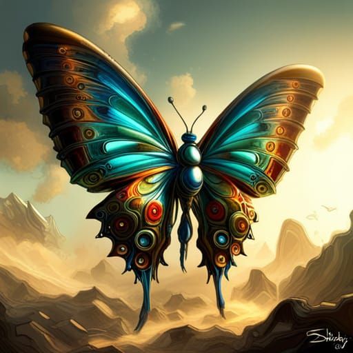 Steampunk Butterfly with Metallic Colors and Robotic Details