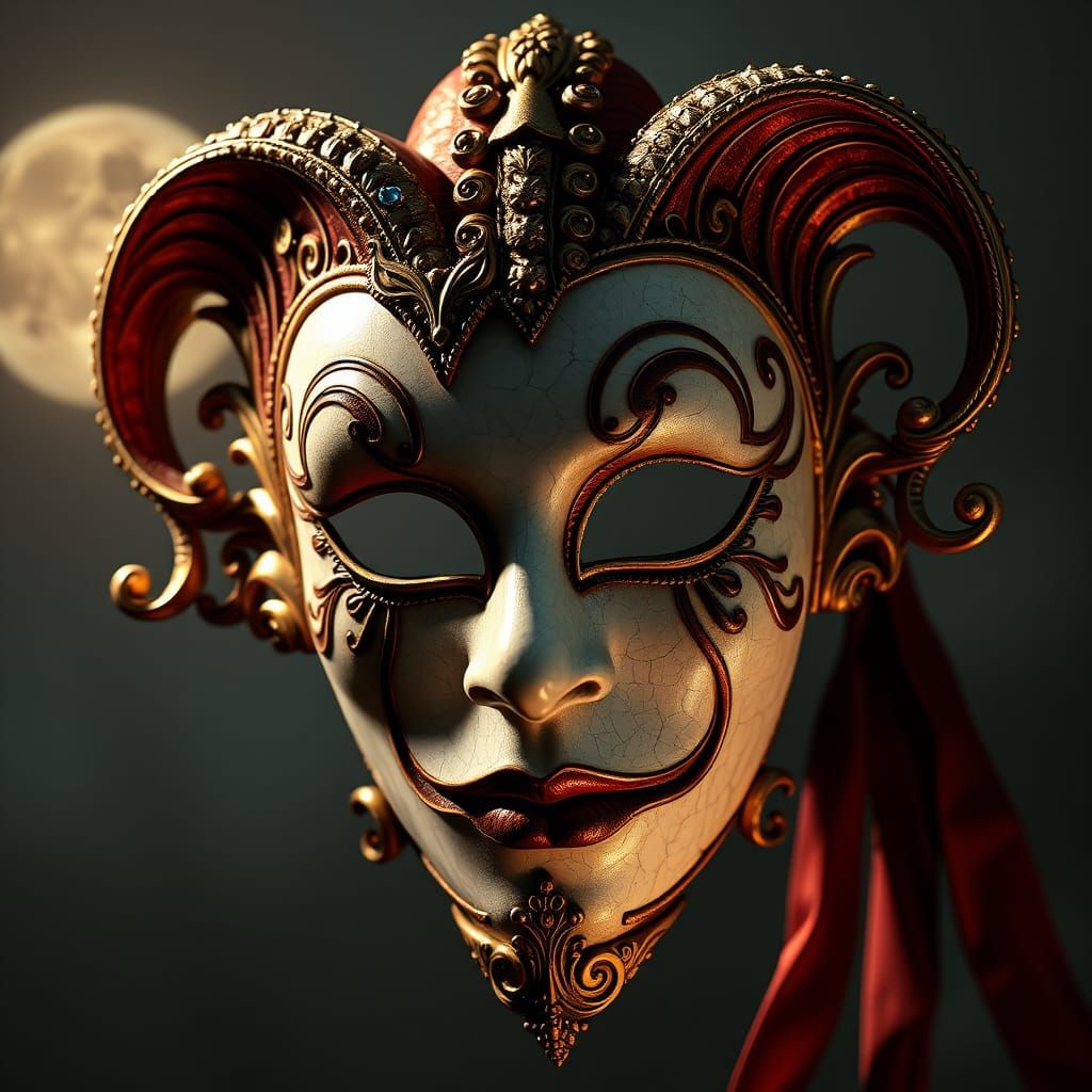 Majestic Porcelain Harlequin Mask in Baroque Style