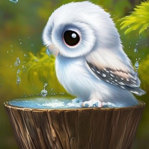 Chibi Snowy Owlet in Hyperrealistic Oil Painting