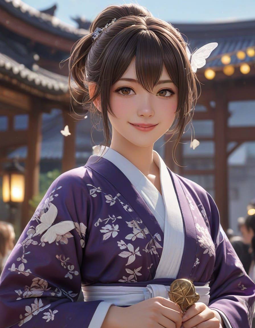 Anime Woman at Festival in 3D