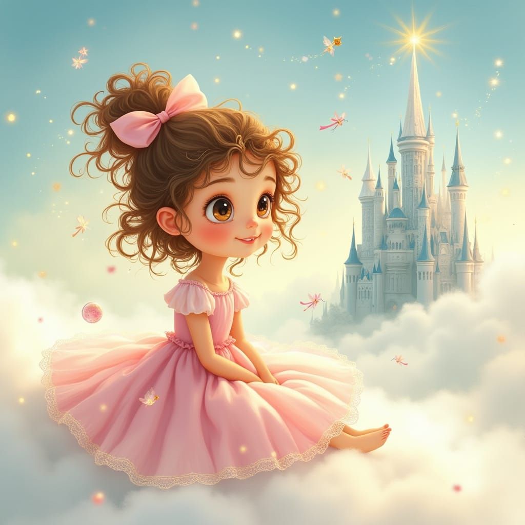 Whimsical Child Lost in a Dreamy Landscape