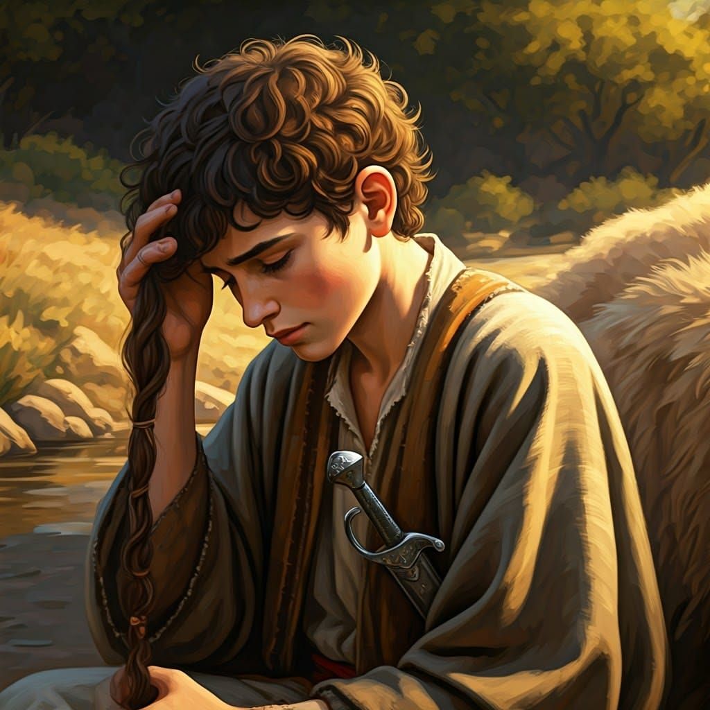 Ancient Hebrew Youth in Reverent Moment