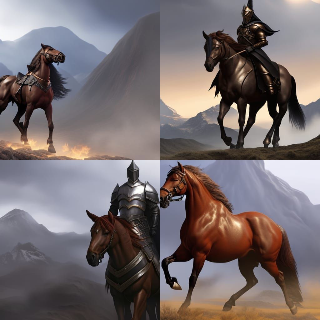 Armored Knight on Warhorse near Volcano