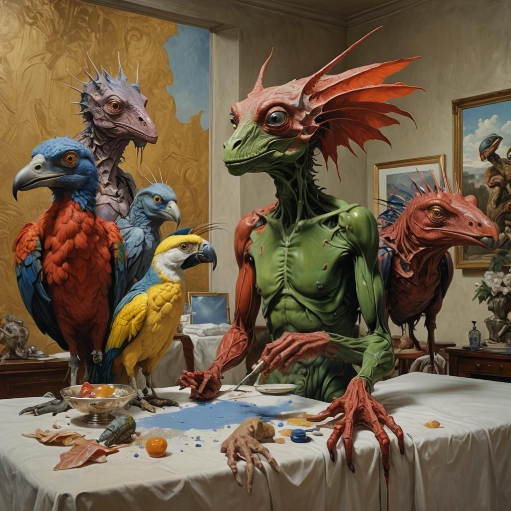 Exotic Gathering: Surreal Portrait in Sumptuous Hotel