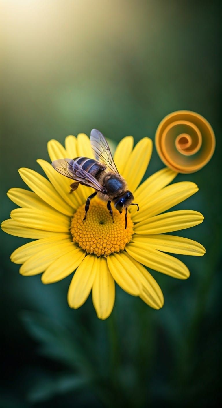 Delicate Bee in Whimsical Origami Landscape