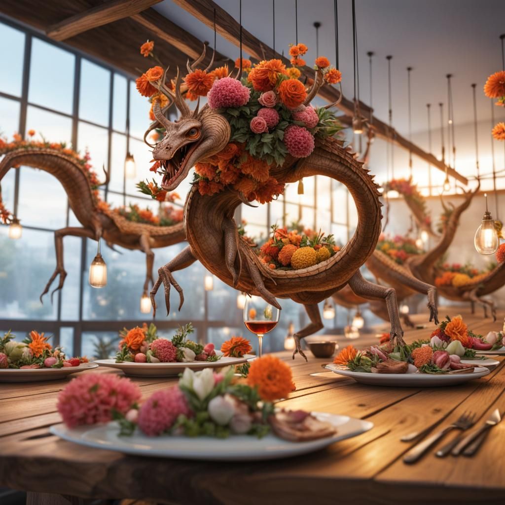 Surreal Alien Feast in Restaurant, Detailed Digital Art