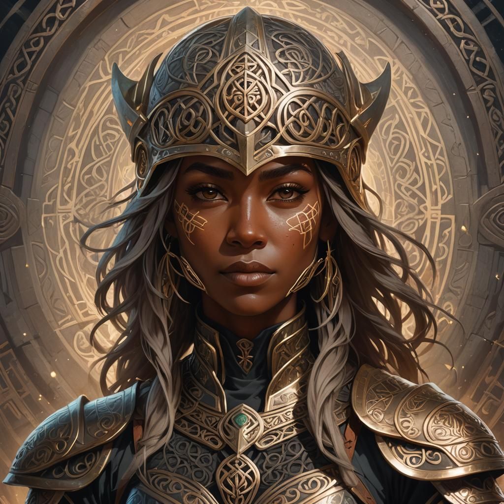 Celtic Warrior Portrait in Art Nouveau Style