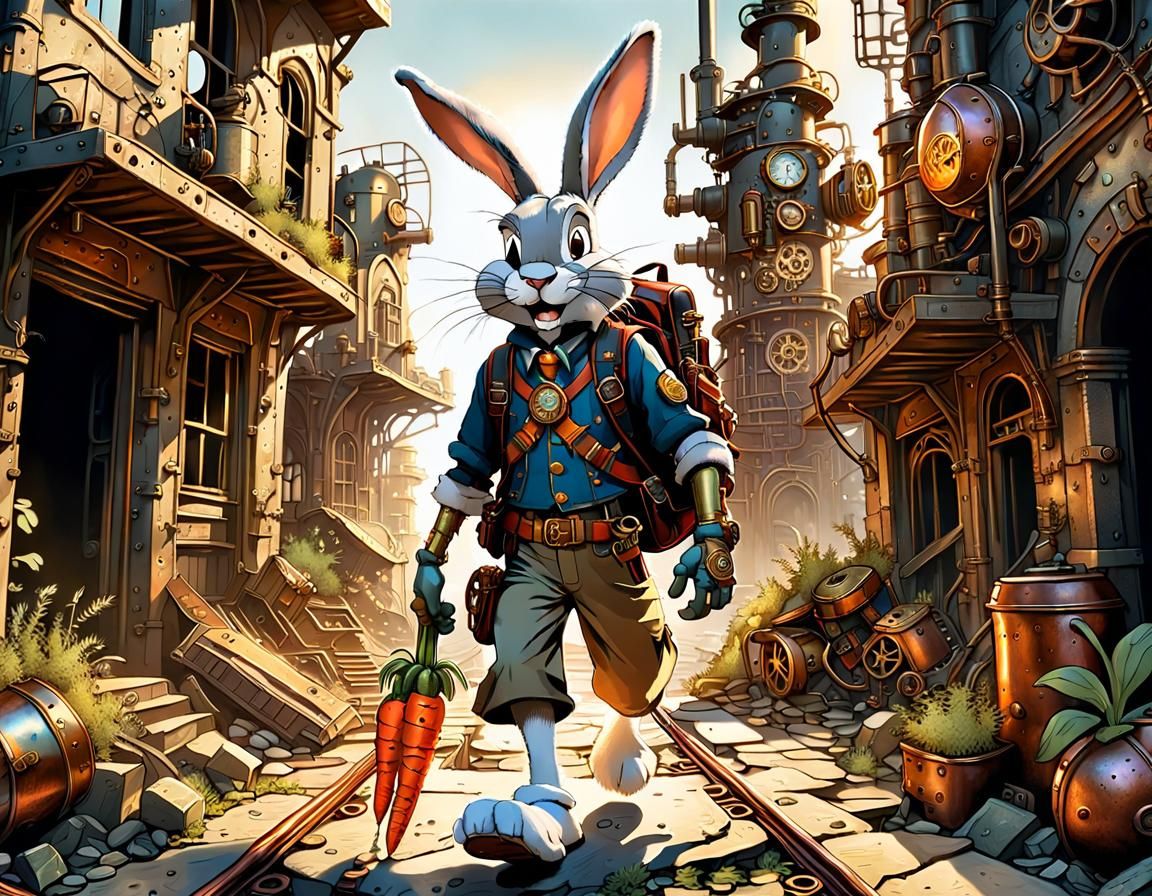 Bugs Bunny: Steampunk Explorer in Ruined City