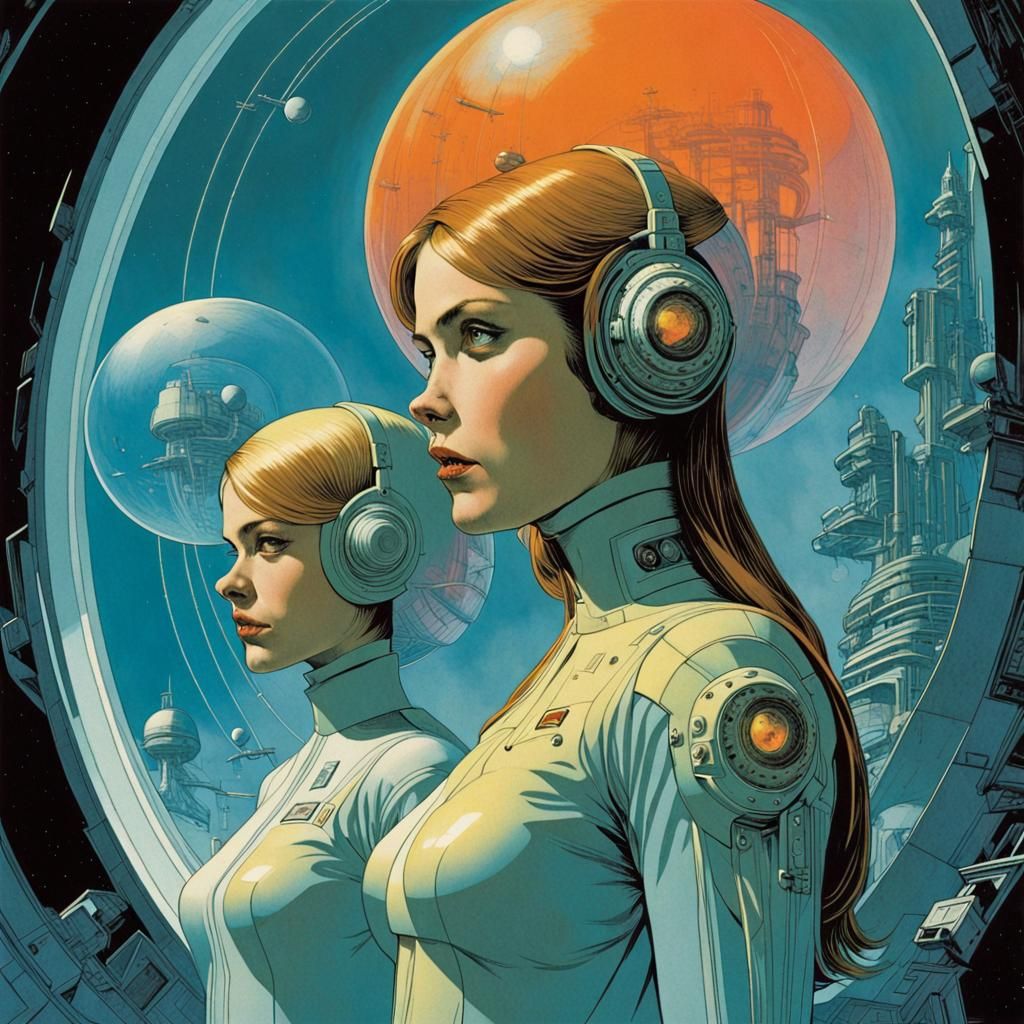 Retrofuturist Sci-Fi Double Exposure Illustration