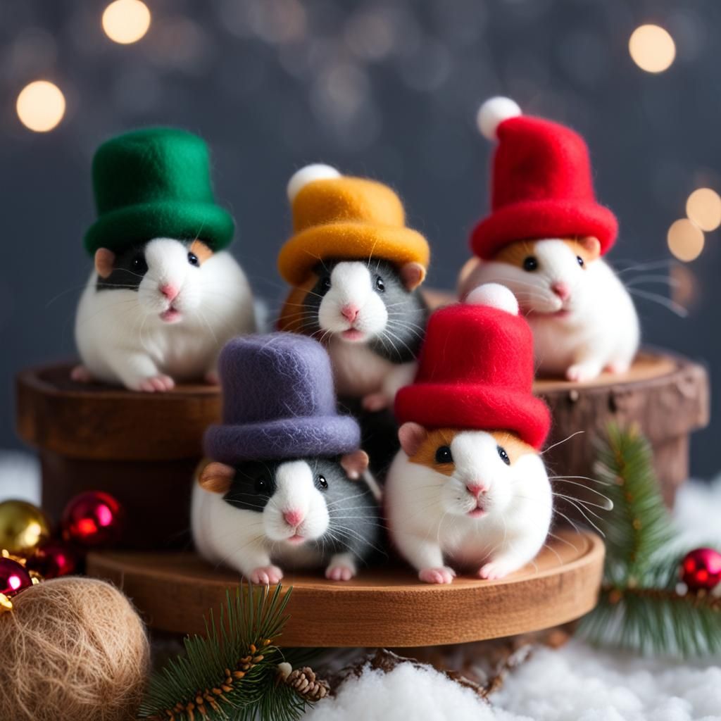 Festive Needle Felted Hamsters in Christmas Scene