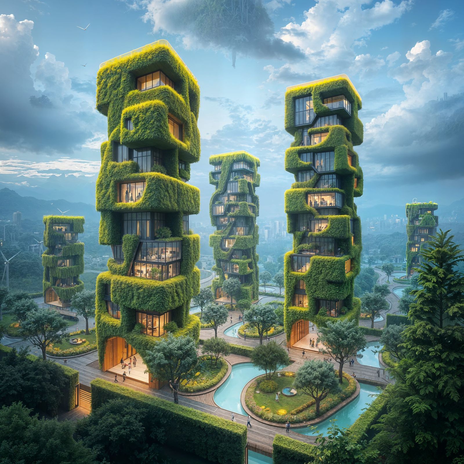 Sustainable Futuristic Eco Village in Solarpunk Style