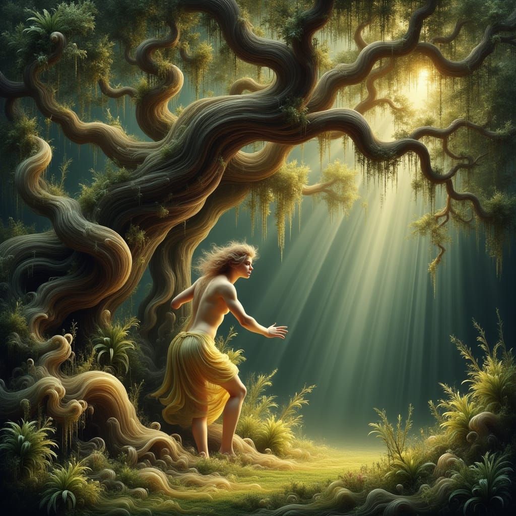 Pan Emerging from Enchanted Greek Forest in Dreamy Waterhous...