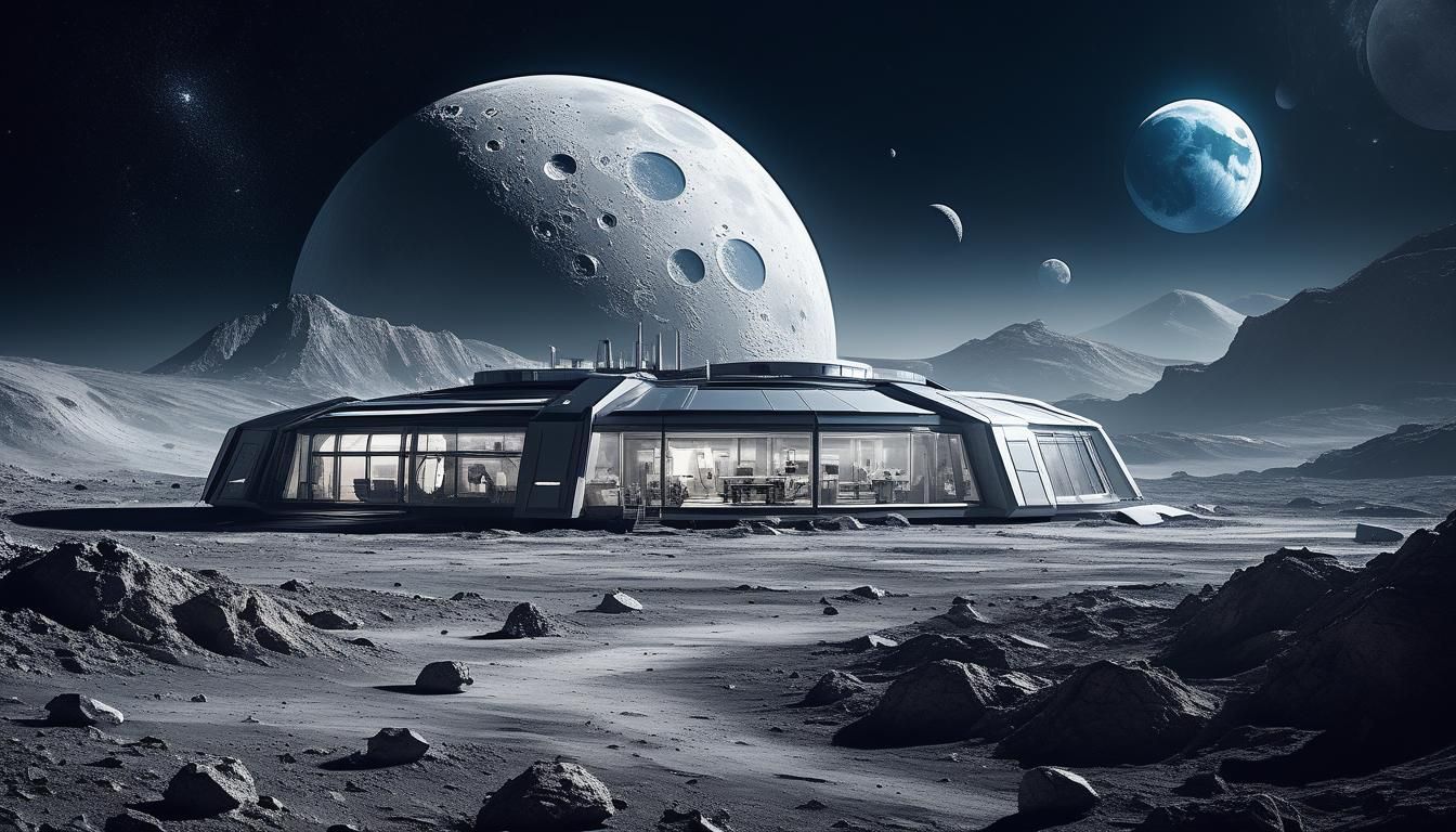 Futuristic Lunar Base: High-Tech Moon Installation